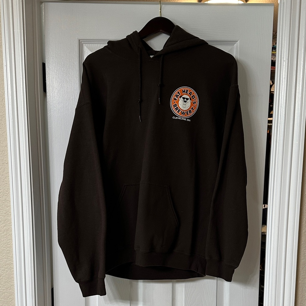 Gildan Brown Hoodie with Orange Emblem